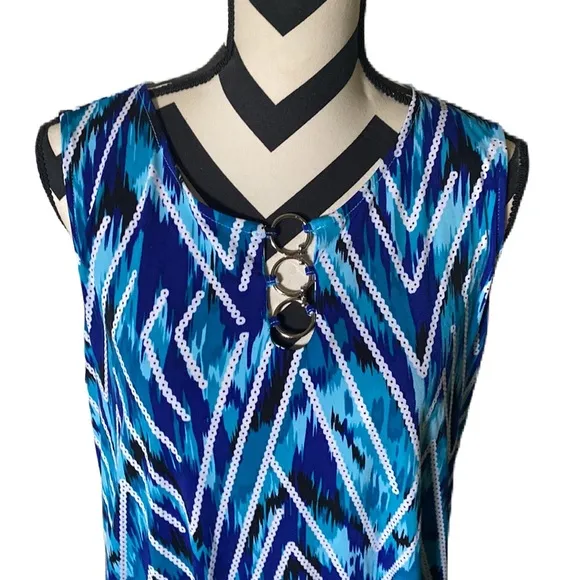 NY COLLECTION | WOMAN | ZIG ZAG SWING STRETCH DRESS -3 silver accents in front - Image 2