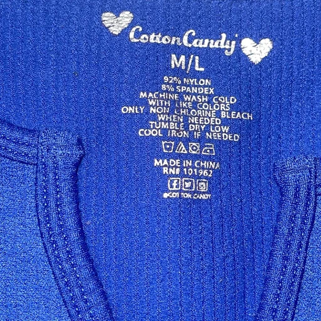 Cotton Candy vibrant blue ripped short sleeve top tee shirt stretchy M L - Image 6