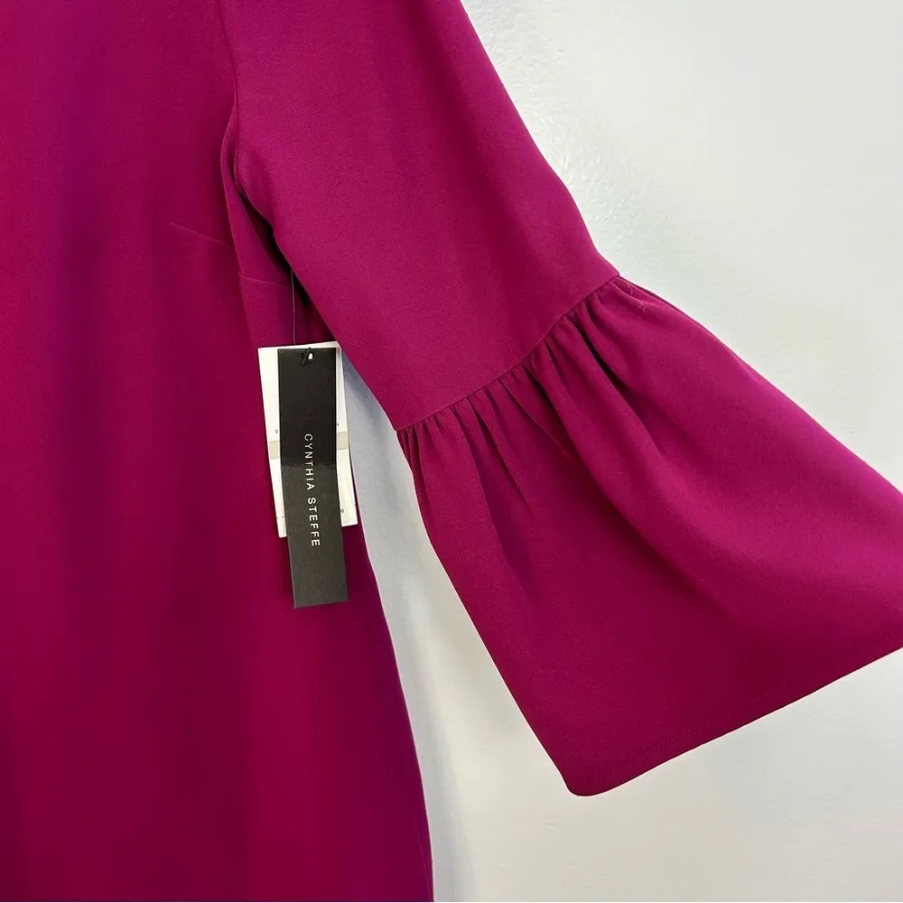 NWT Cynthia Steffe Raspberry 'Cora" Trumpet Sleeve Crepe Shift Mini Dress Sz 0 - Image 7