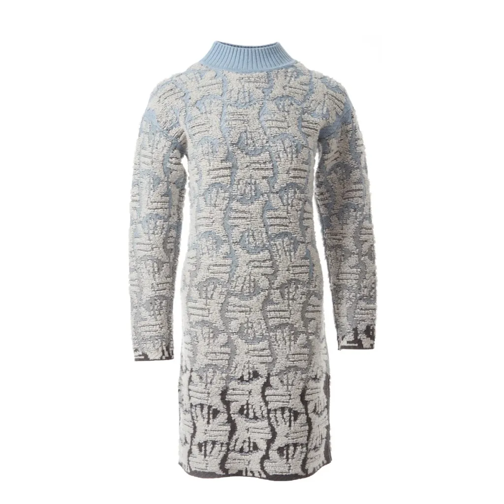 Fully Fashioning Kora Jacquard Knit Sweater Dress Size SX Blue - Image 2