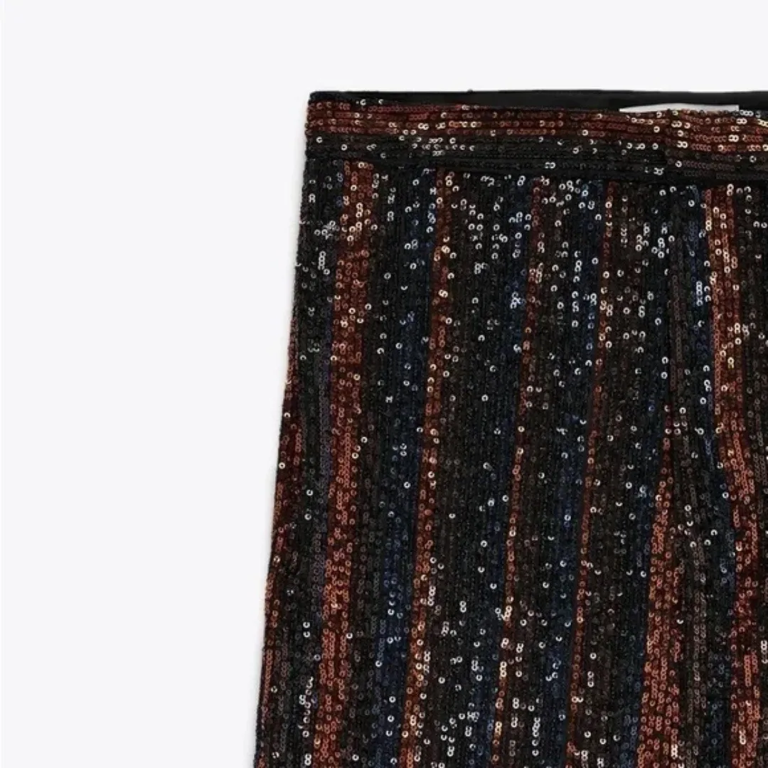 Zara | Sparkle Sequins Flare Wide Leg Pants Striped Black‎ Red - 3440/251/800 - Image 6