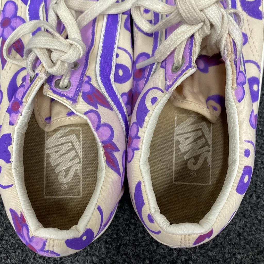 Vans hand painted festival peace sign floral sneakers purple white 7.5 - Image 6