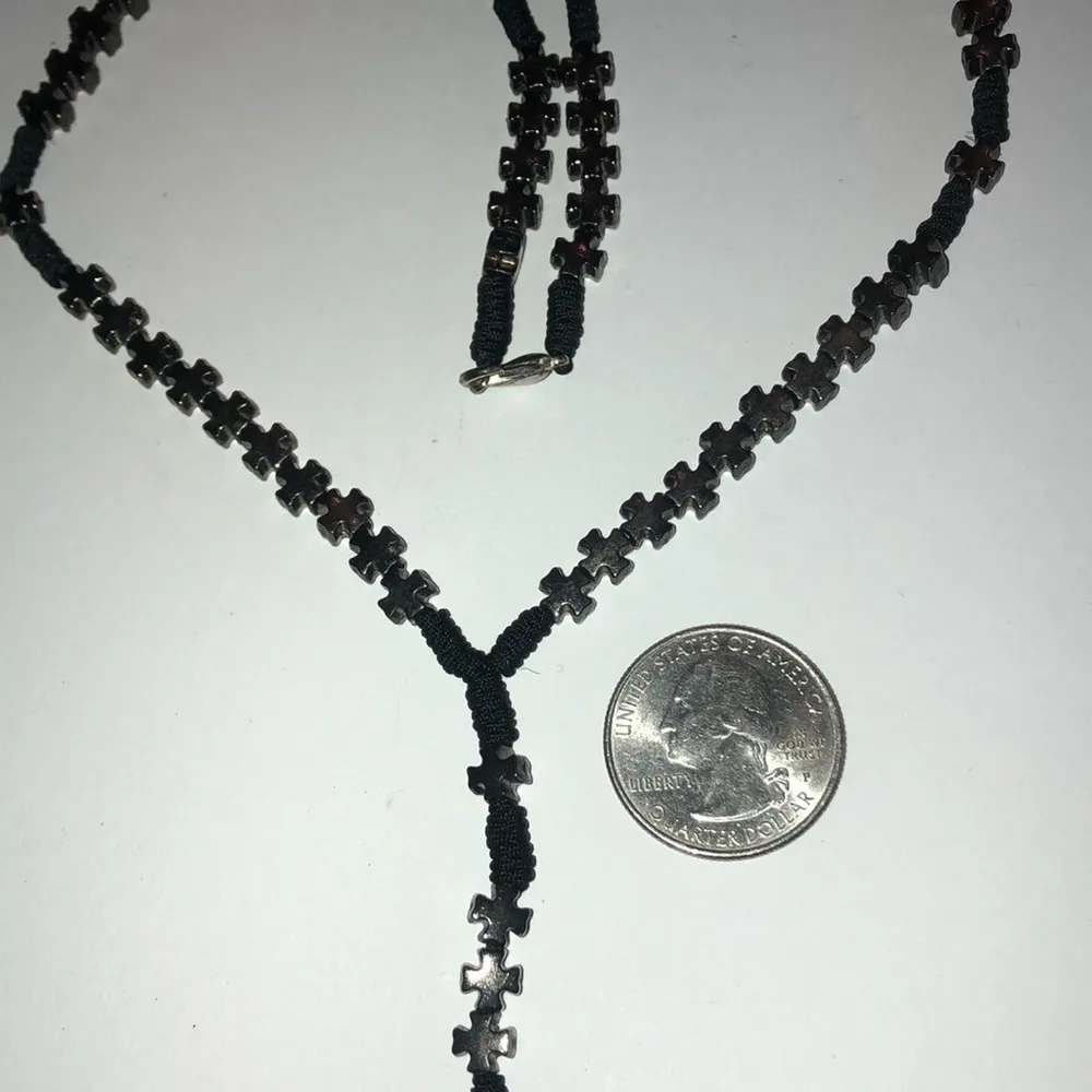 Vintage Silver Tone & Dark Metal Tone Beaded Boho Religious Cross Necklace - Image 3