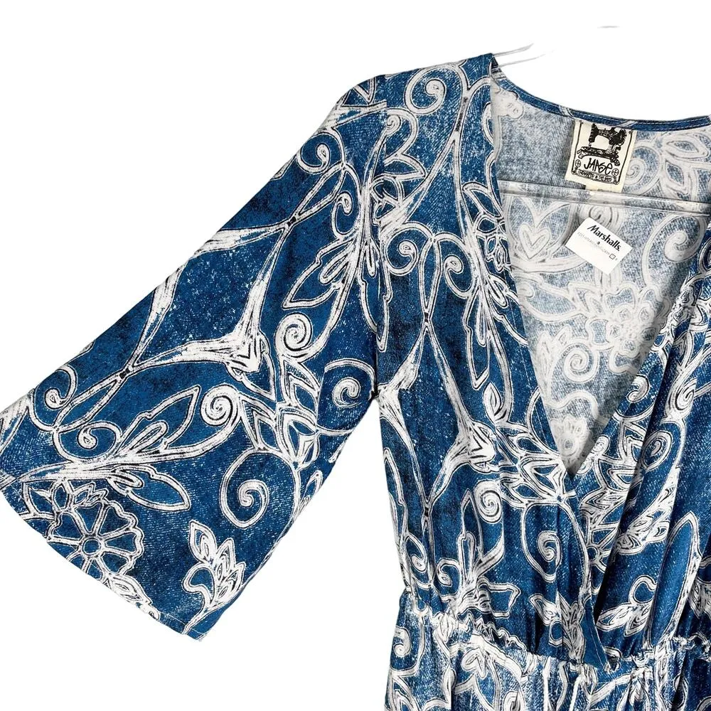 Jaase Jumpsuit Blue White Geometric Print S Bohemian Wide Leg New - Image 3