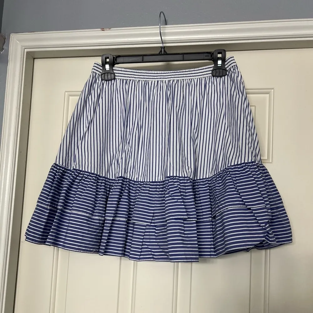 J Crew Blue & White Striped‎ Lagoon Tiered Ruffle Mini Skirt - Image 2