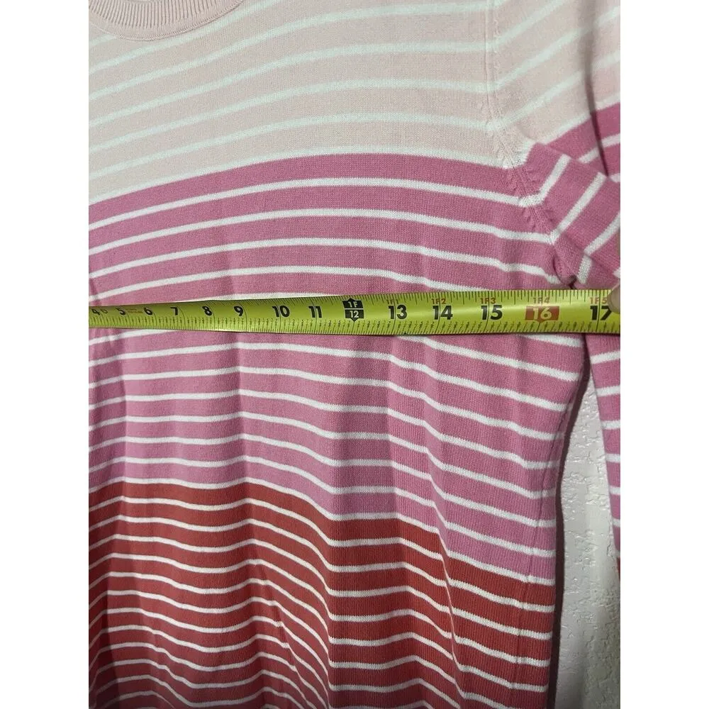 TOMMY HILFIGER women preppy sweater Stripped Pink Orange LOGO Size M Nautical - Image 3