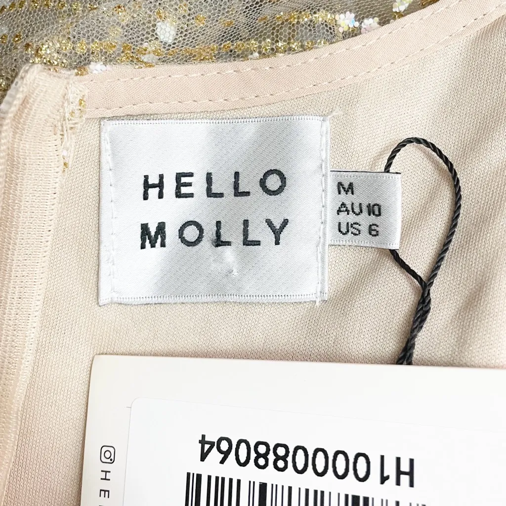 NWT Hello Molly Evening Sun Dress Champagne Sequin Mini Gold Glitter Sz 6 Medium - Image 12