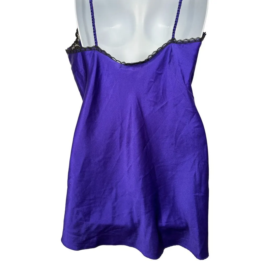 Vintage Victoria's Secret Small Nightgown Slip Purple Black Lace Sexy Polyester - Image 6