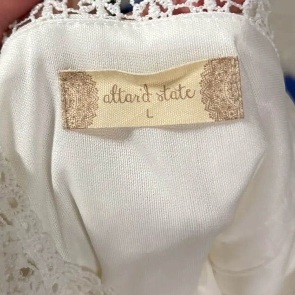 Altar’d State white linen coquette cottagecore crochet detail dress - Image 7