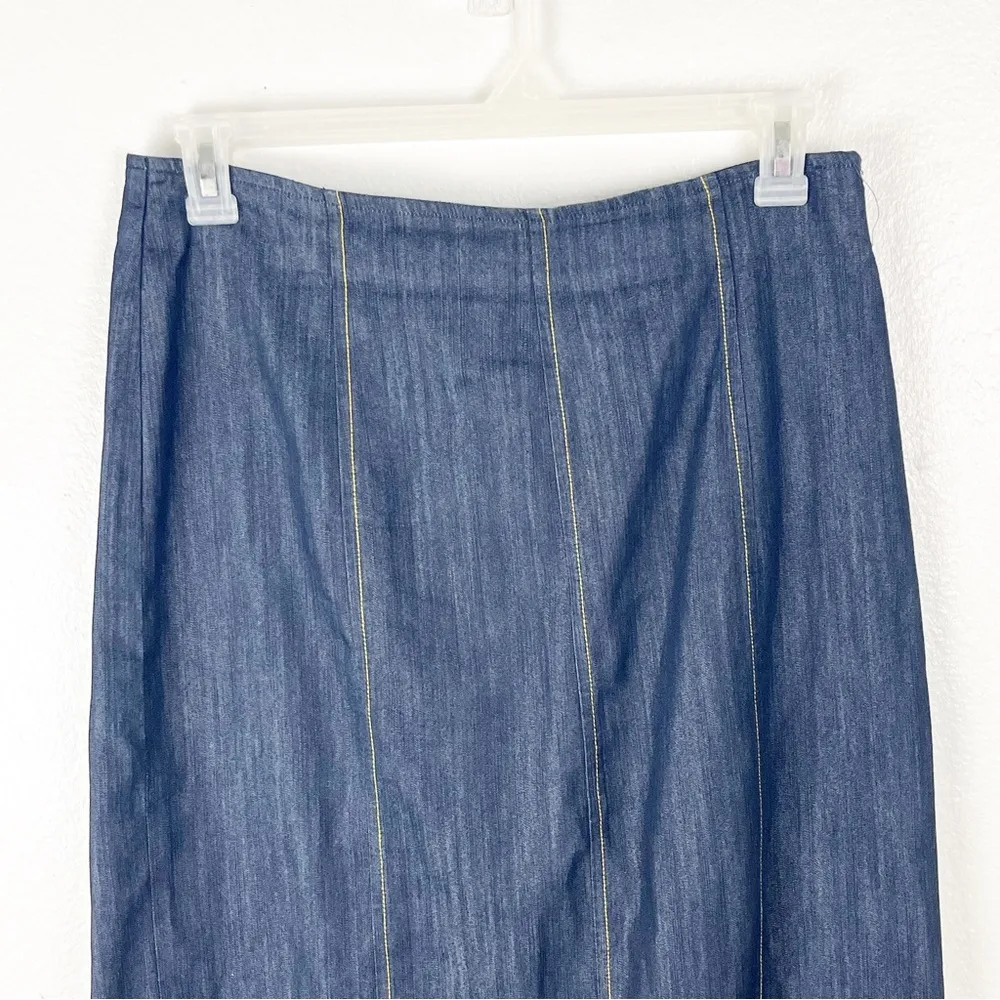 METROSTYLE Blue Denim Modest Side Zipper Back Split Skirt, Size 12 - Image 5
