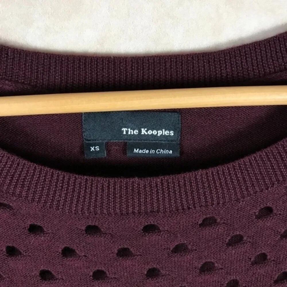 THE KOOPLES Merino Wool Burgundy Cutout Sweater XS - Image 3