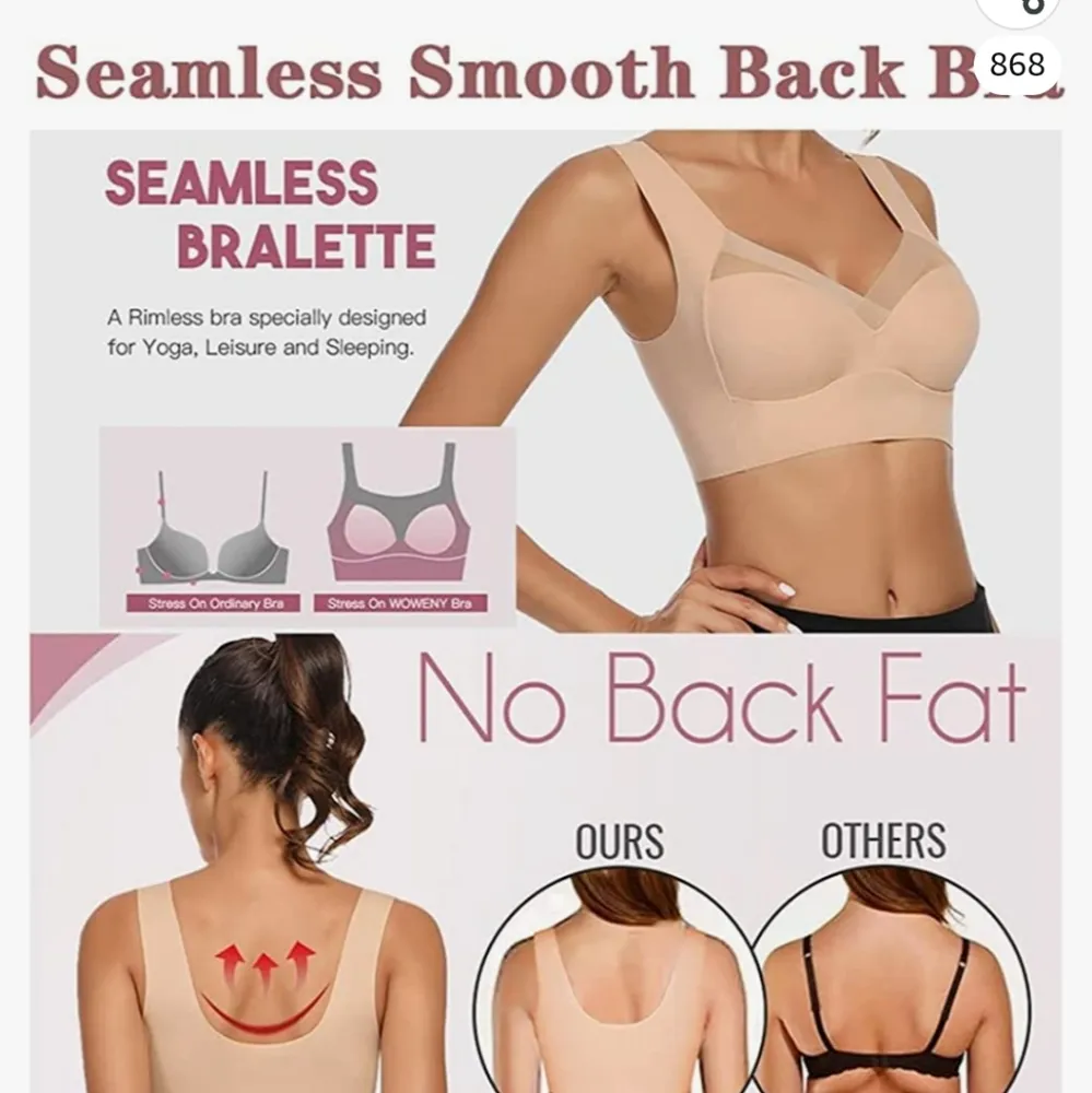 Wireless Seamless comfortable Bra ,push Up with soft back size XL women's purpul Red - Image 5