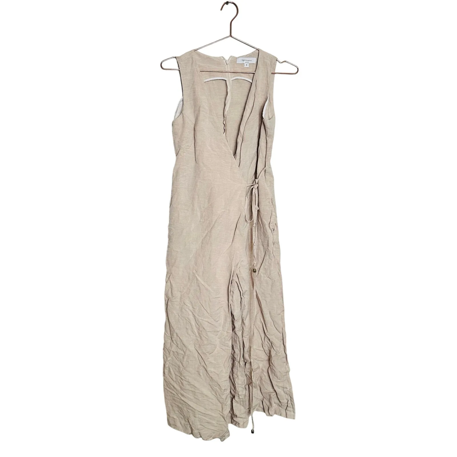 ROSETTA GETTY Beige Oatmeal Linen Blend Sleeveless V - Image 5