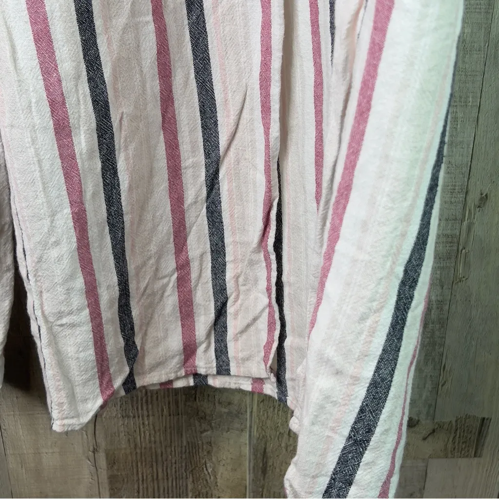 Vince Camuto Sz Medium Canyon Linen Blend Striped Pants W/Flyaway Legs Tie Belt - Image 8