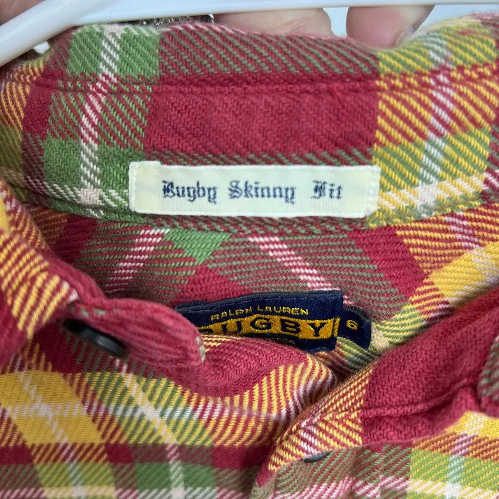 Ralph Lauren Rugby Plaid Flannel Button Down Shirt‎ Skinny Fit Size 6 Red - Image 4