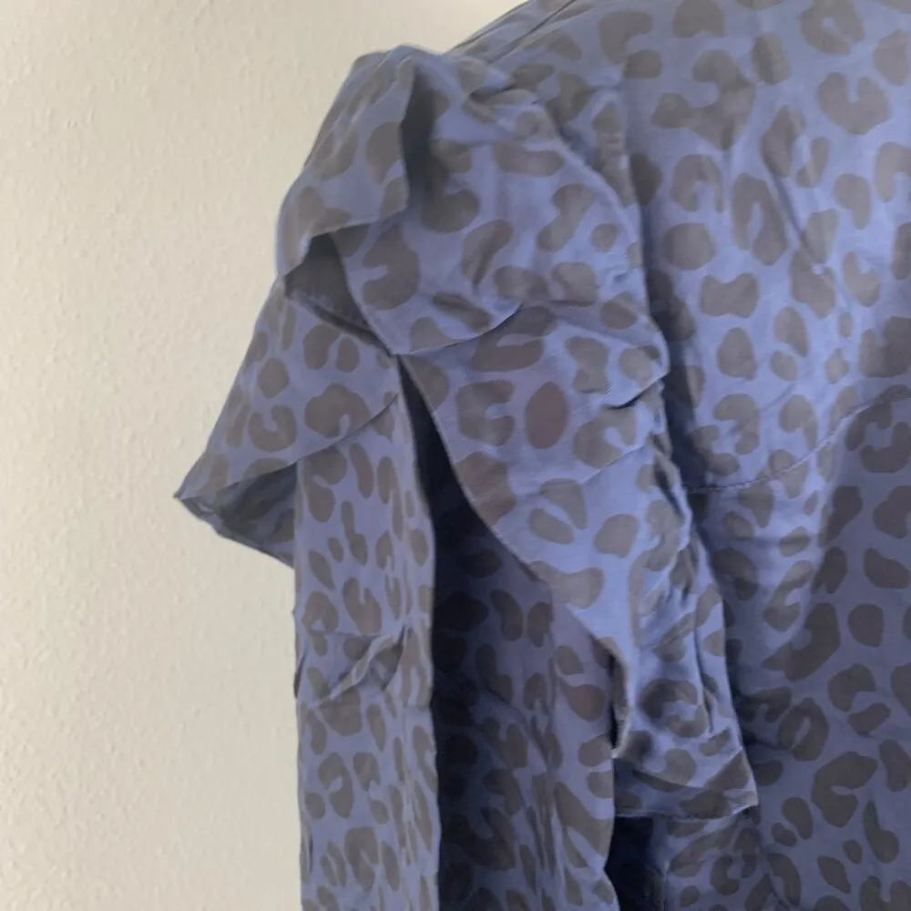 Marine Layer Rory Long-Sleeve Ruffle Blouse Cheetah Print Womens Extra Large XL - Image 7