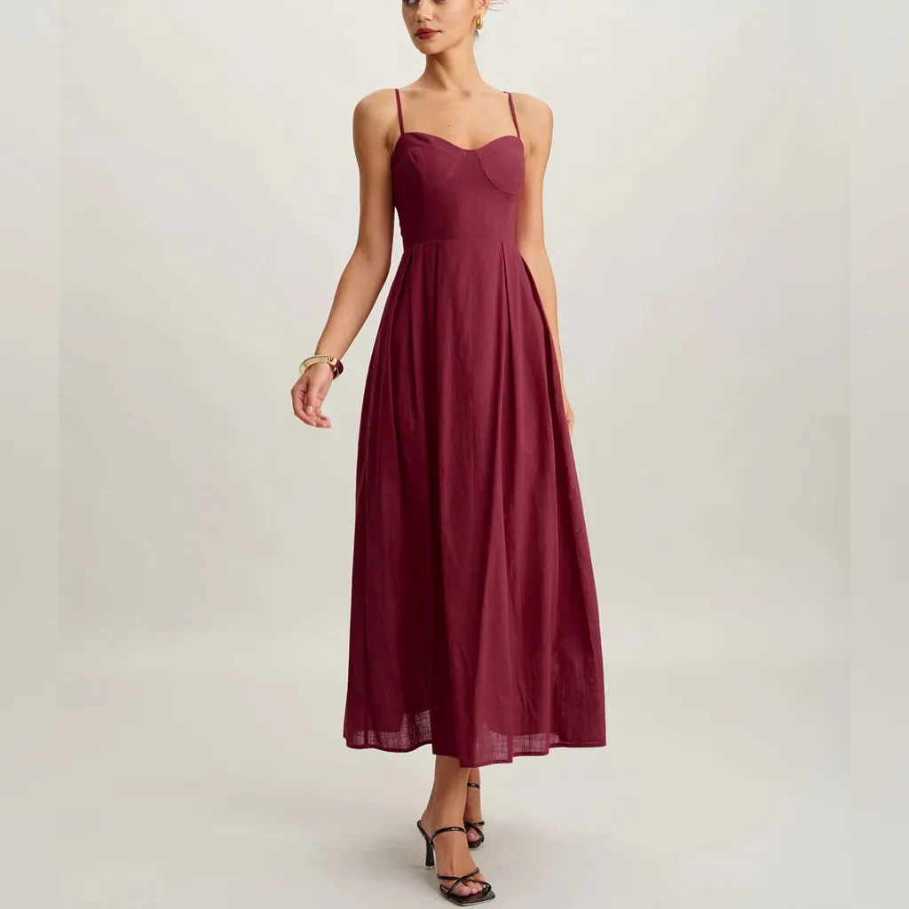 Rihoas Red Sweetheart Neck Sleeveless Slip Maxi Dress Size M - Image 3