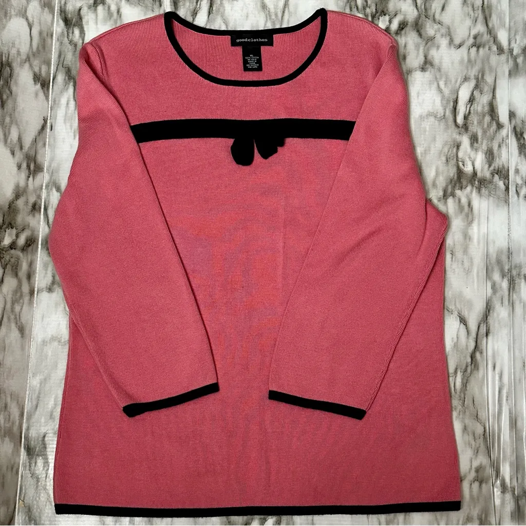 Women Sz XL Pink Sweater Black Bow Girlhoodcore Pretty Girly Coquette Feminine - Image 2