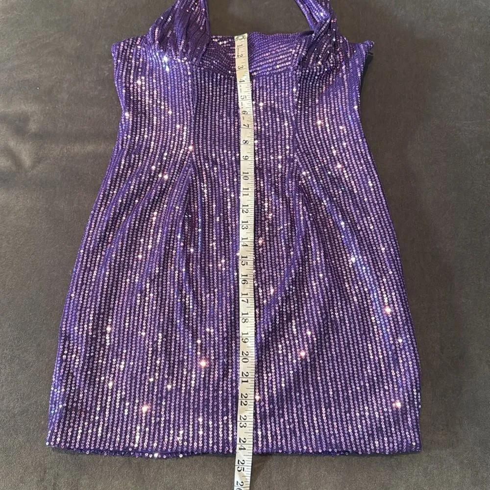 Women’s Purple Fully Sequined Short Prom Party Dress Halter Neck Size 8 NEW - Image 8