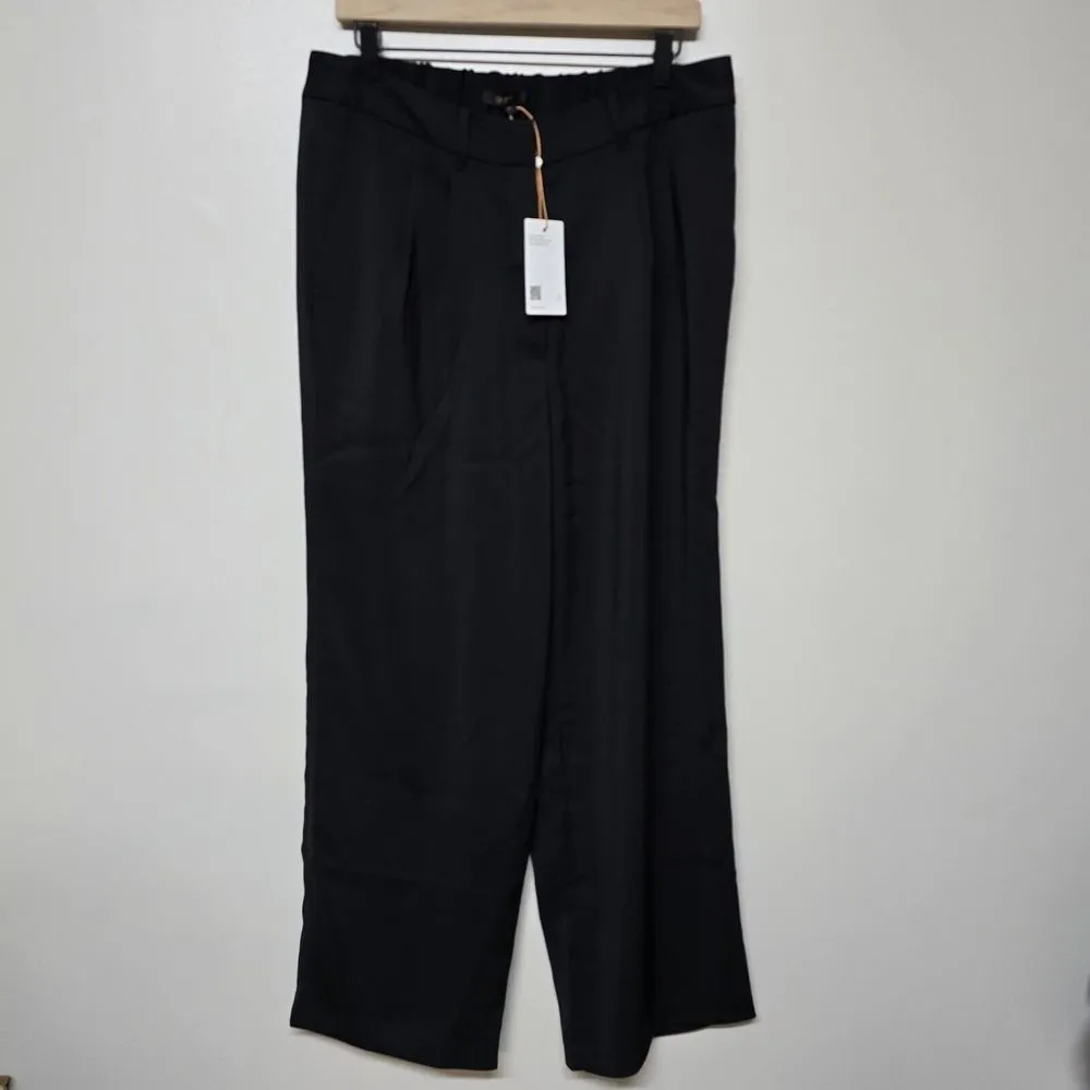 Quince Stretch Crepe Pleated Wide Leg Pants in Black sz 14 Women's NWT - Image 5