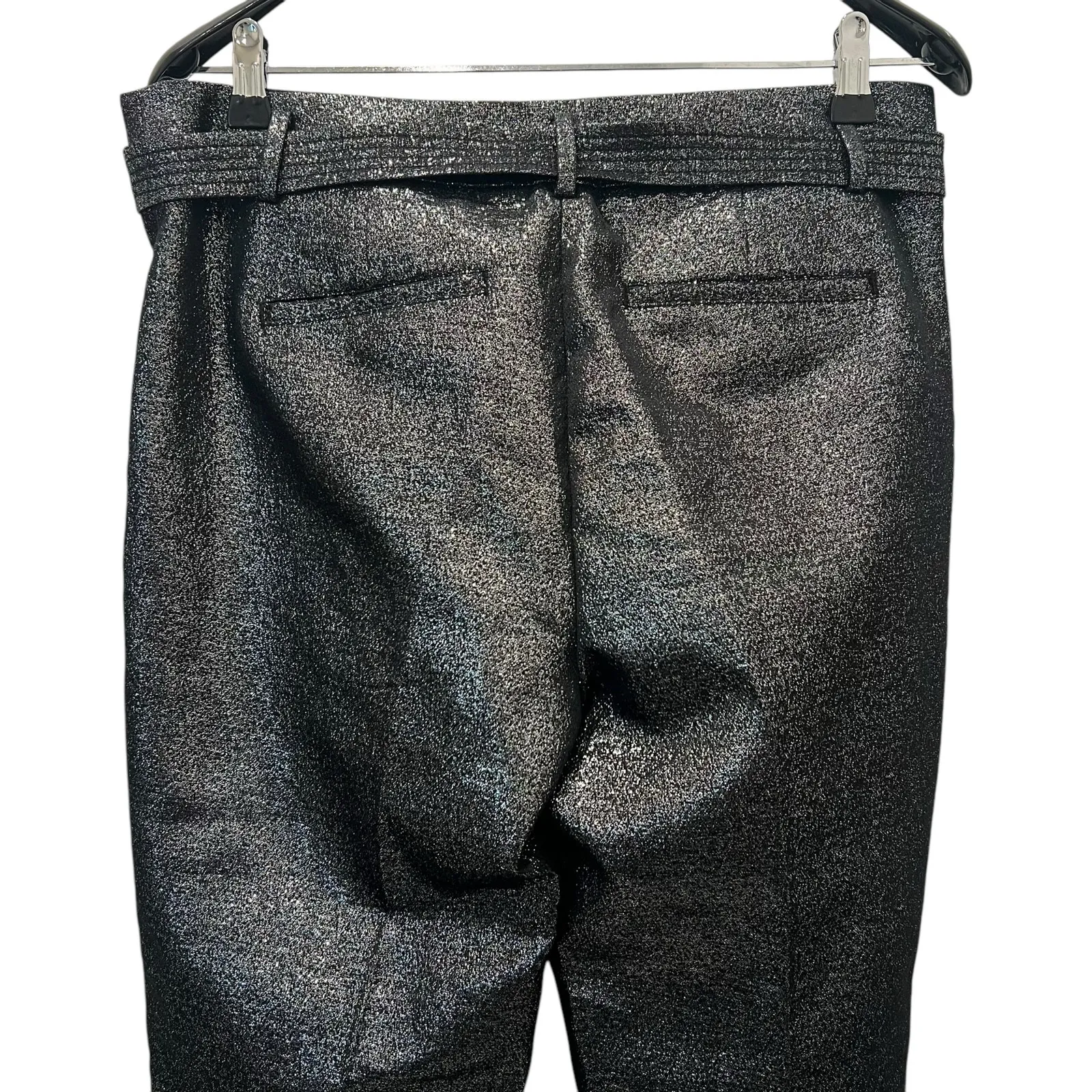 LOFT Womens Black Silver Metallic Sparkle Belted Crop Dress Pants 8P Petite - Image 7