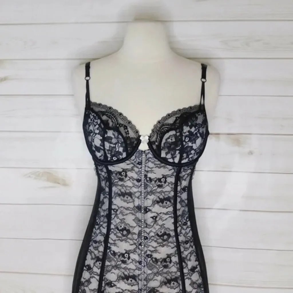 Victoria's Secret Bustier Corset Garter Lingerie Black Lace Underwire 36B - Image 2