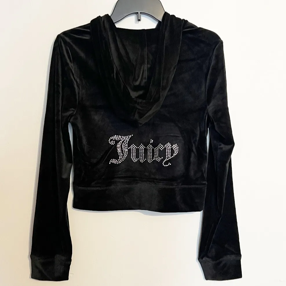 JUICY COUTURE Bling Black Velour Tracksuit Jacket & Pants Set Rhinestone MEDIUM - Image 2
