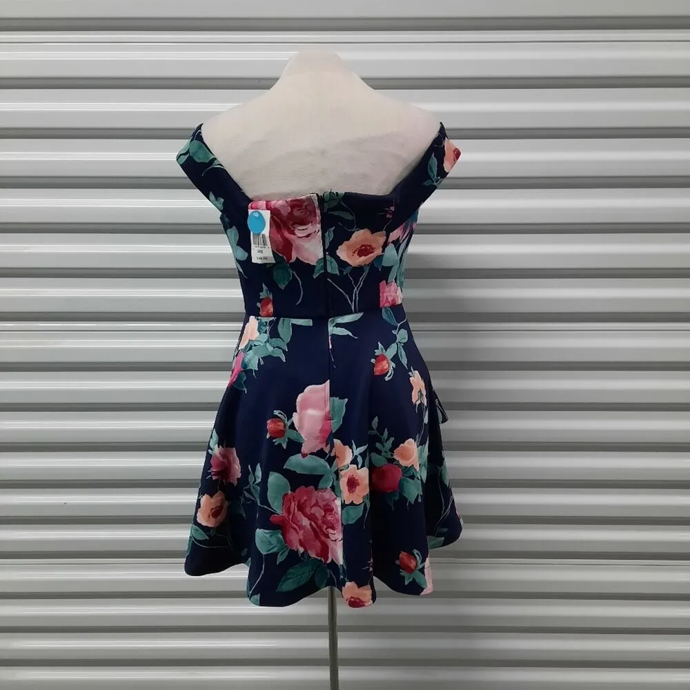 Speechless Dress Junior's Large Blue Floral Off The Shoulder Special Occasion - Image 4