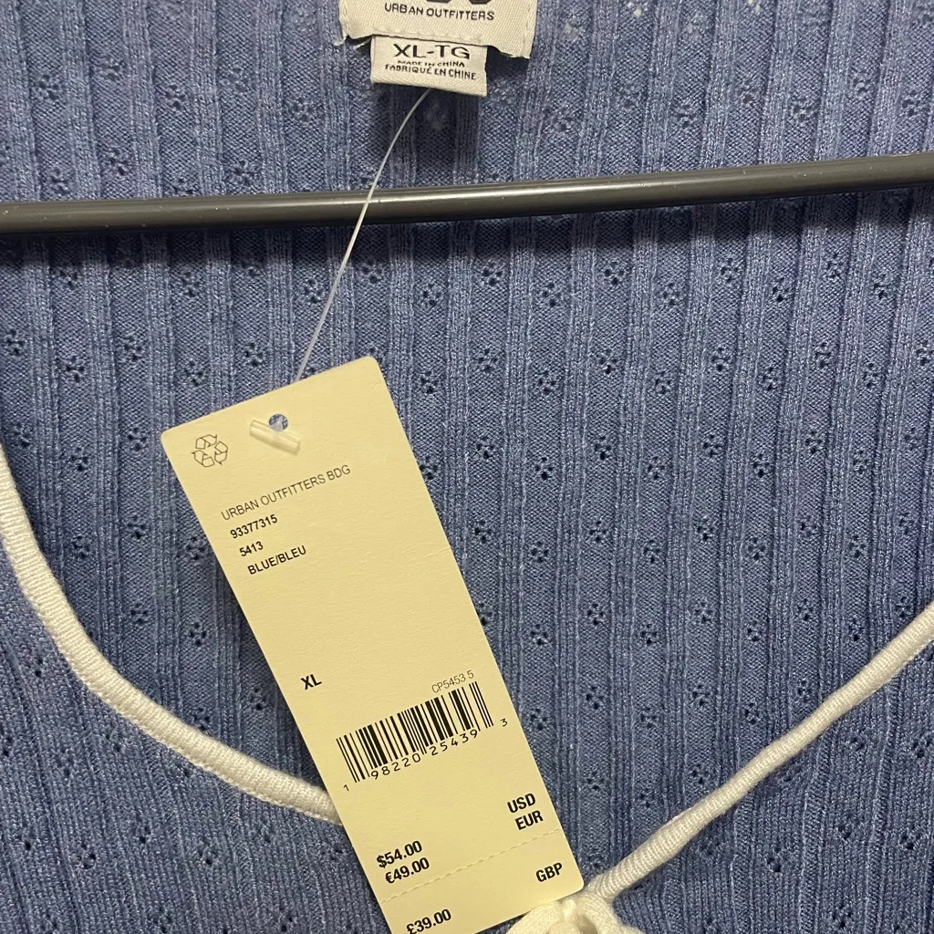 BDG Blue Long Sleeve bow Tie Front Blouse XL coquette romantic - Image 7