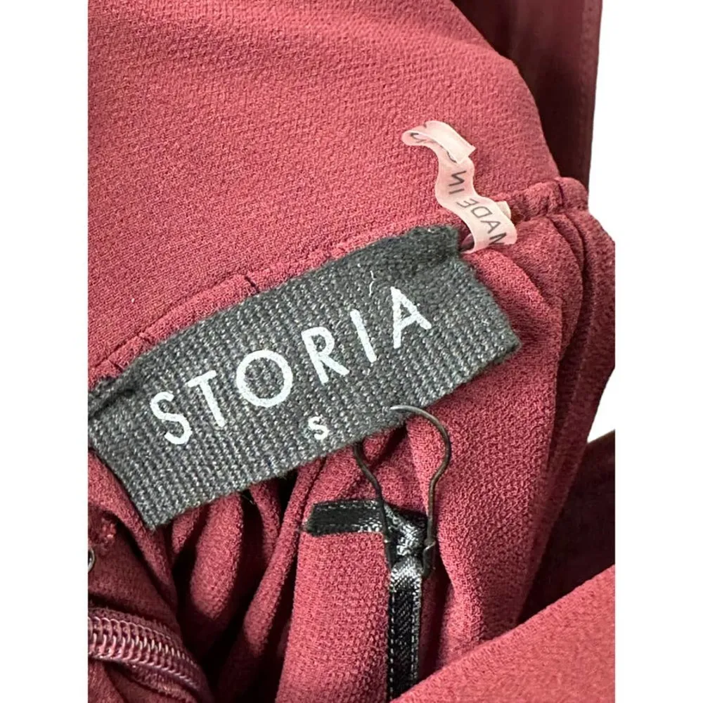 Storia V Neck Ruffle Low Cut Sleeveless Mini Dress Back Tie Burgundy Small NEW - Image 8