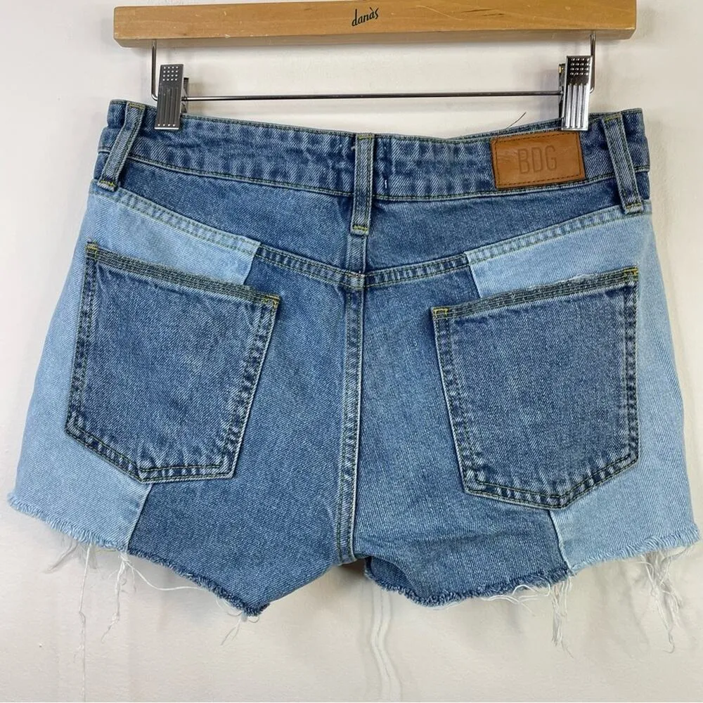 Urban Outfitters BDG Spliced Denim Two Tone Cutoff Patchwork Fray Jean Shorts26 - Image 7