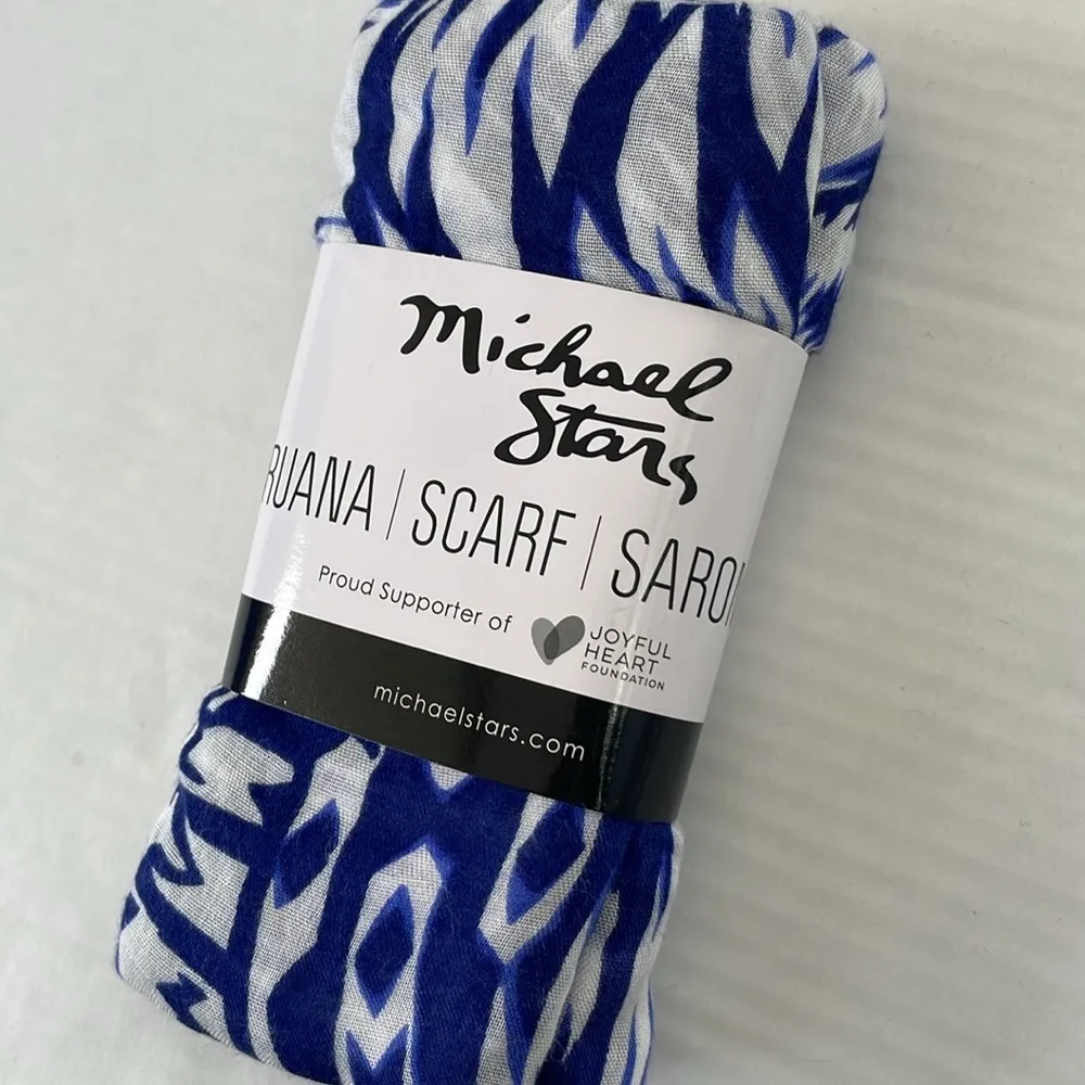 MICHAEL STARS Blue White Ruana Beach Viscose Wrap Scarf Sarong OS - Image 4