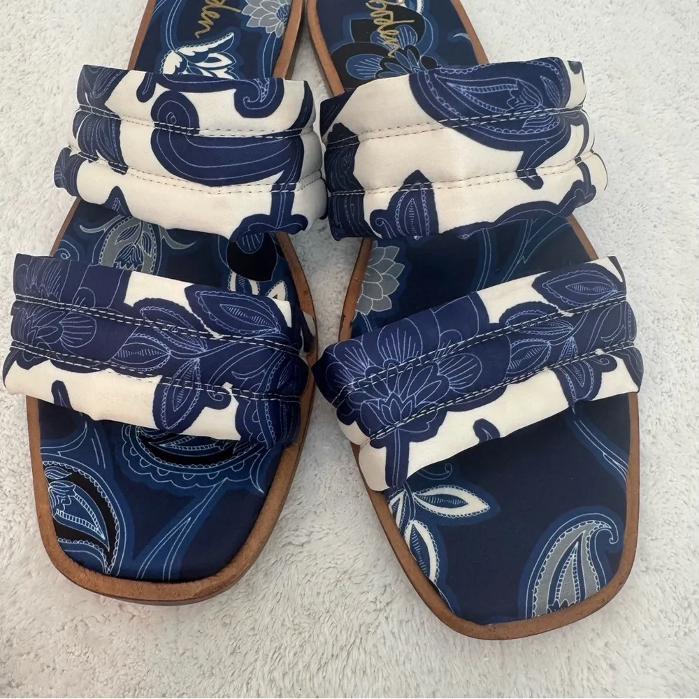 BODEN Printed Satin Slide Sandals‎ size 37 Blue - Image 2