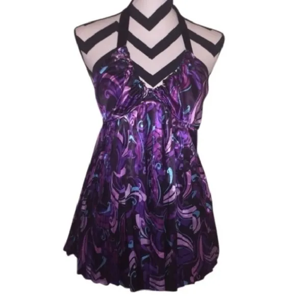 Guess Vintage Plunge Pleated Satin Purple Halter Top XS RARE - Image 5