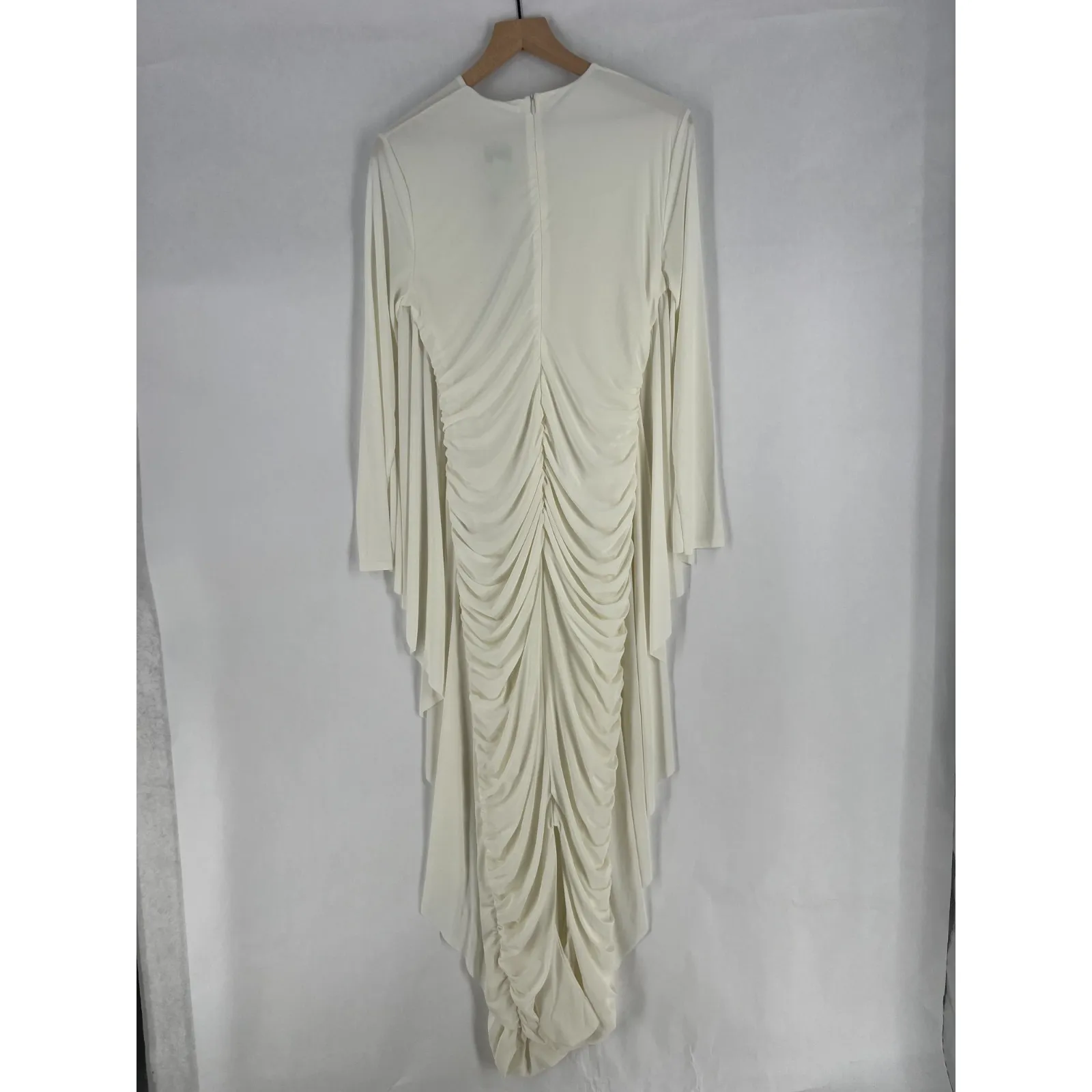 Club L London Keva Ruched Maxi Dress Womens 14 White Batwing Back Zip Party - Image 4
