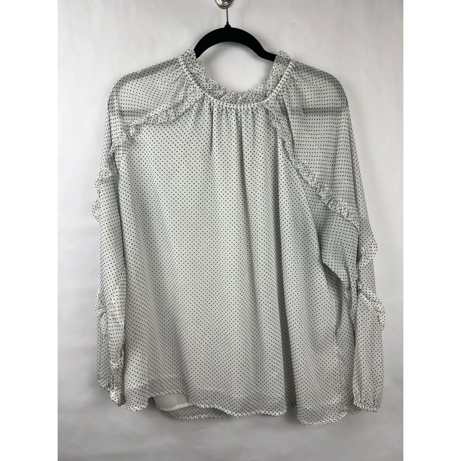 LOFT Ruffle Polka Dot Sheer Blouse, White Black, Romantic Feminine Workwear - Image 3