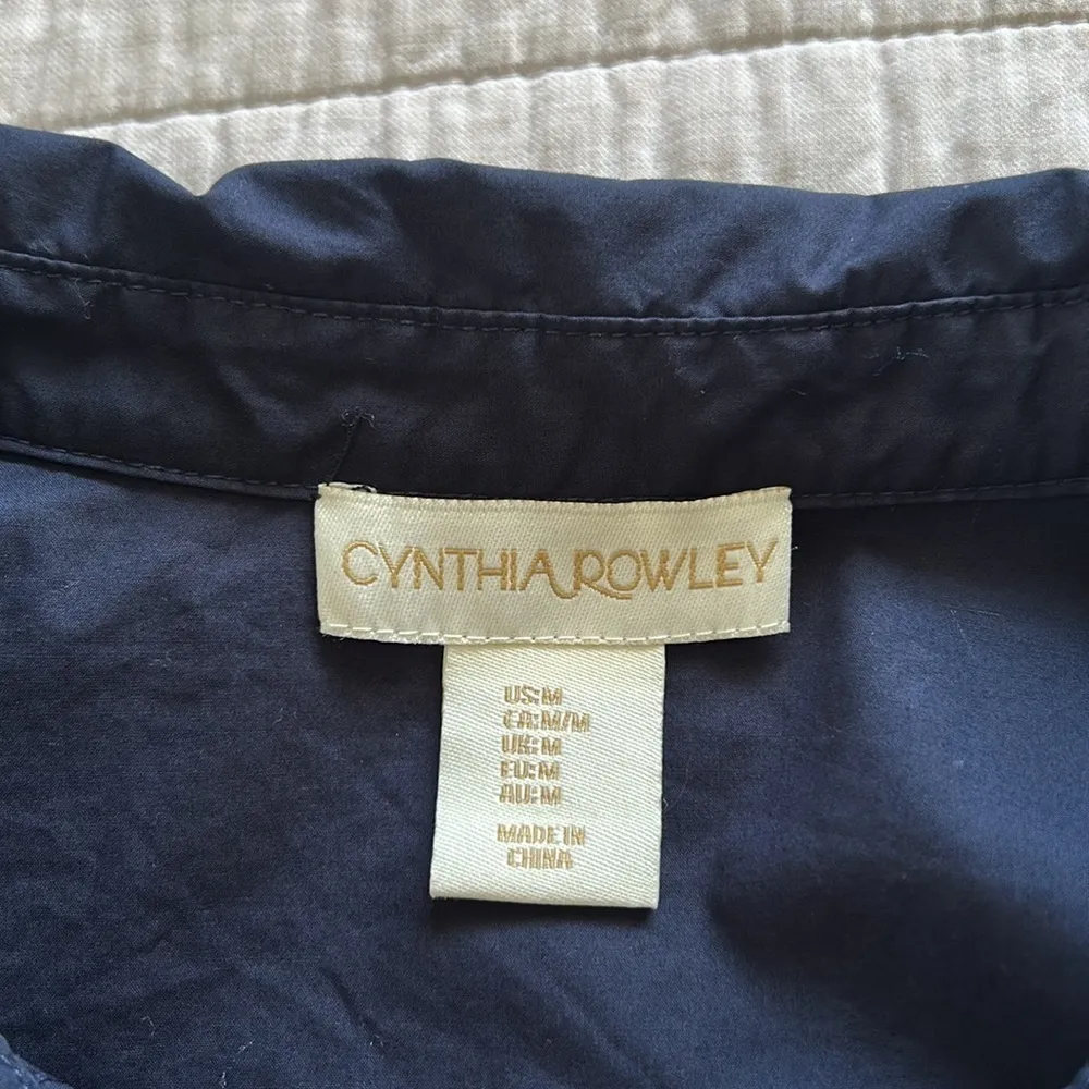 Cynthia Rowley navy 100% cotton pop over long sleeve shirt dress ruffle hem M‌ - Image 11