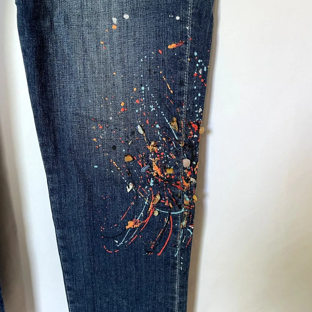 Lisette montreal jeans women's size 10 embroidered paint rock detail painted Blue - Image 2
