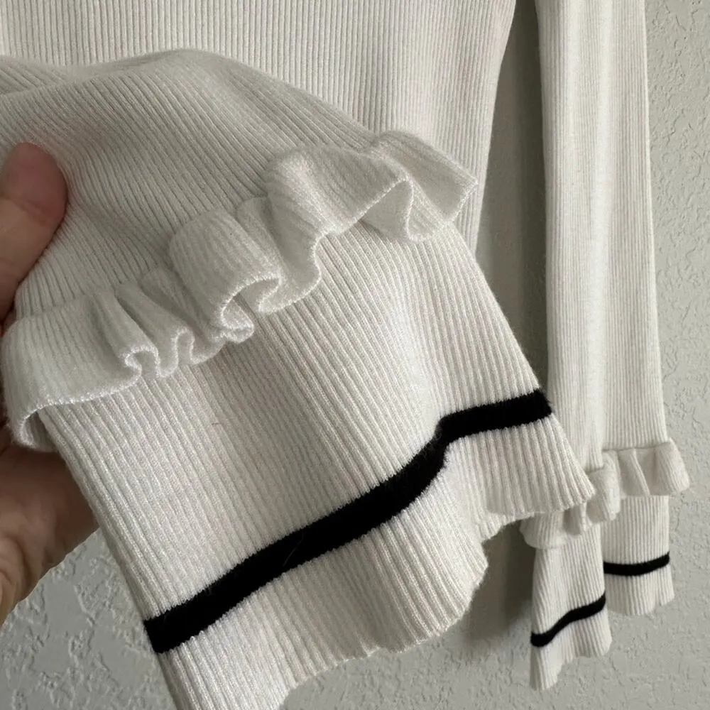 Revolve Lovers + Friends Waterloo White Sweater Ruffle Long Sleeve Minimalist - Image 5