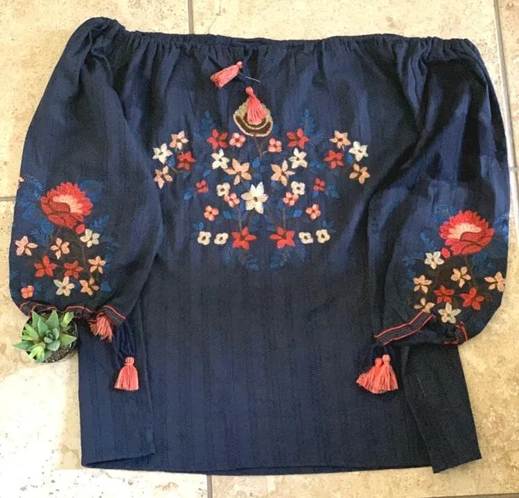 Navy Embroidered Top - Image 2