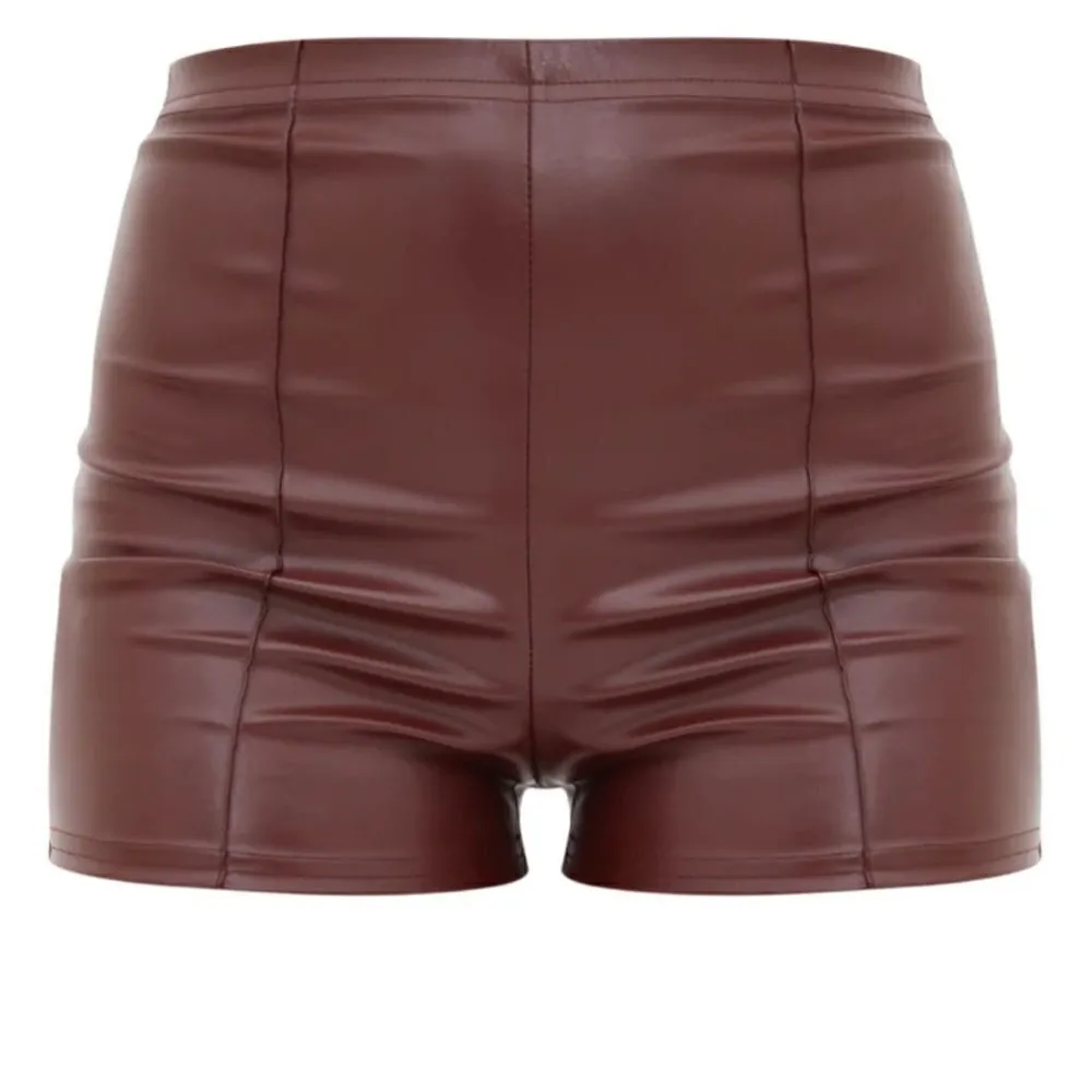 PrettyLittleThing Pintuck Detail Hot Pants 12 NWT Vegan Leather Dark Brown - Image 2
