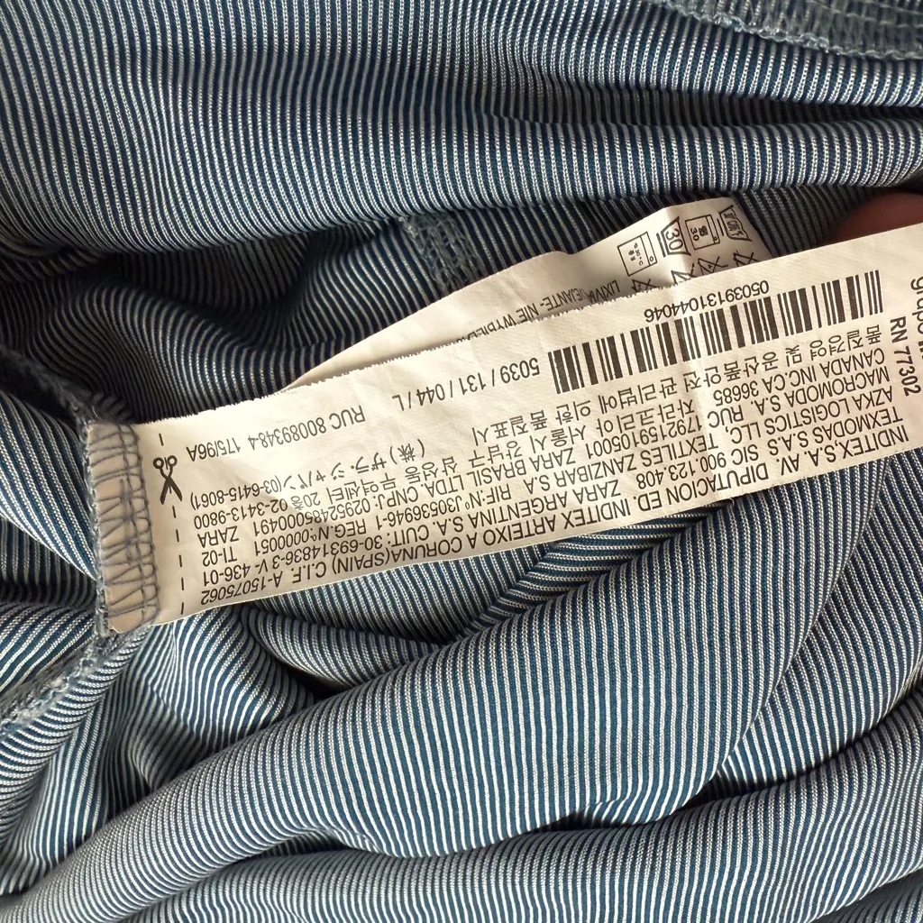 Zara Blue and White Pinstripe Dress Large - Image 4