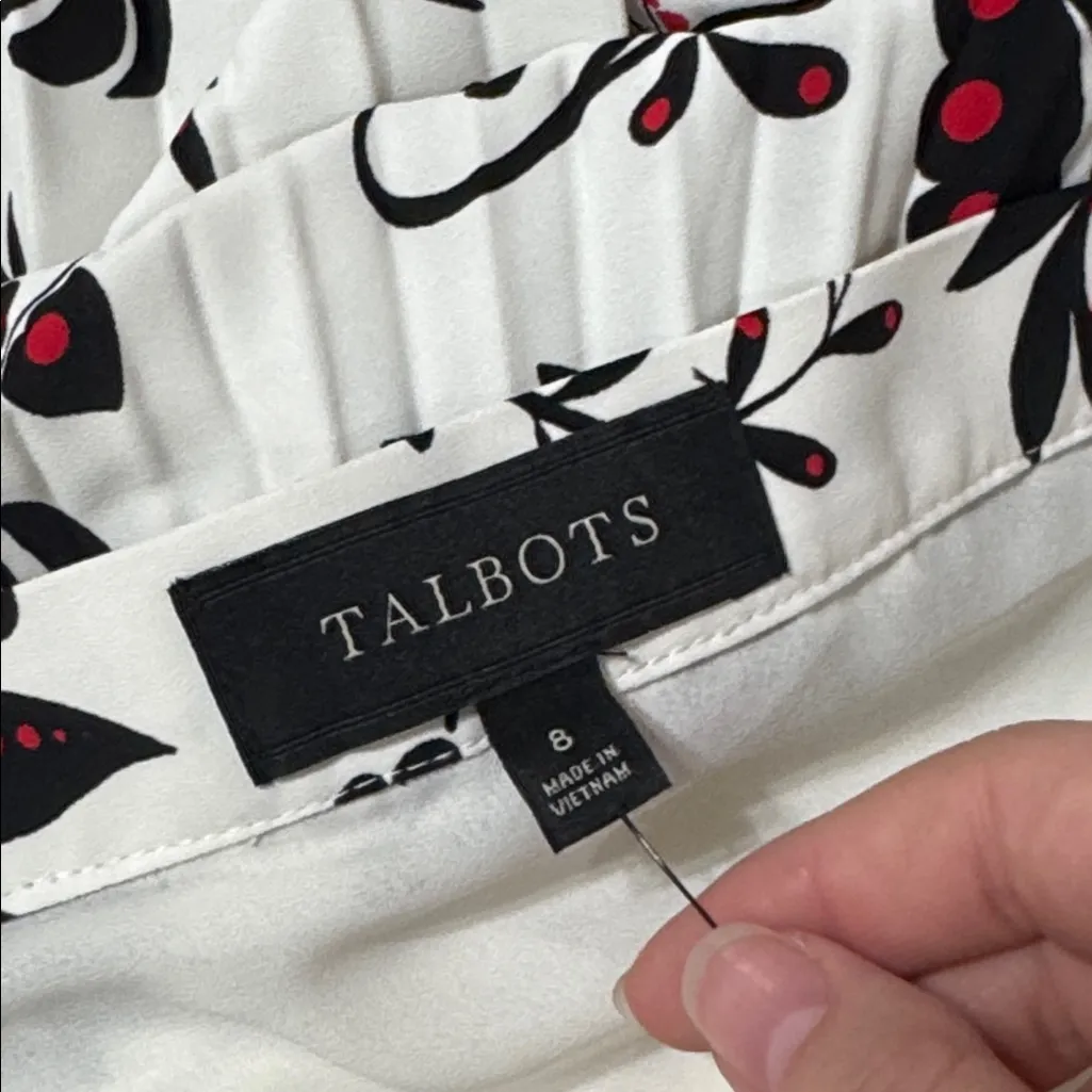 Talbots Black/Red Floral Pleated Midi A-Line Full Flowy Paisley Skirt size 8 - Image 7