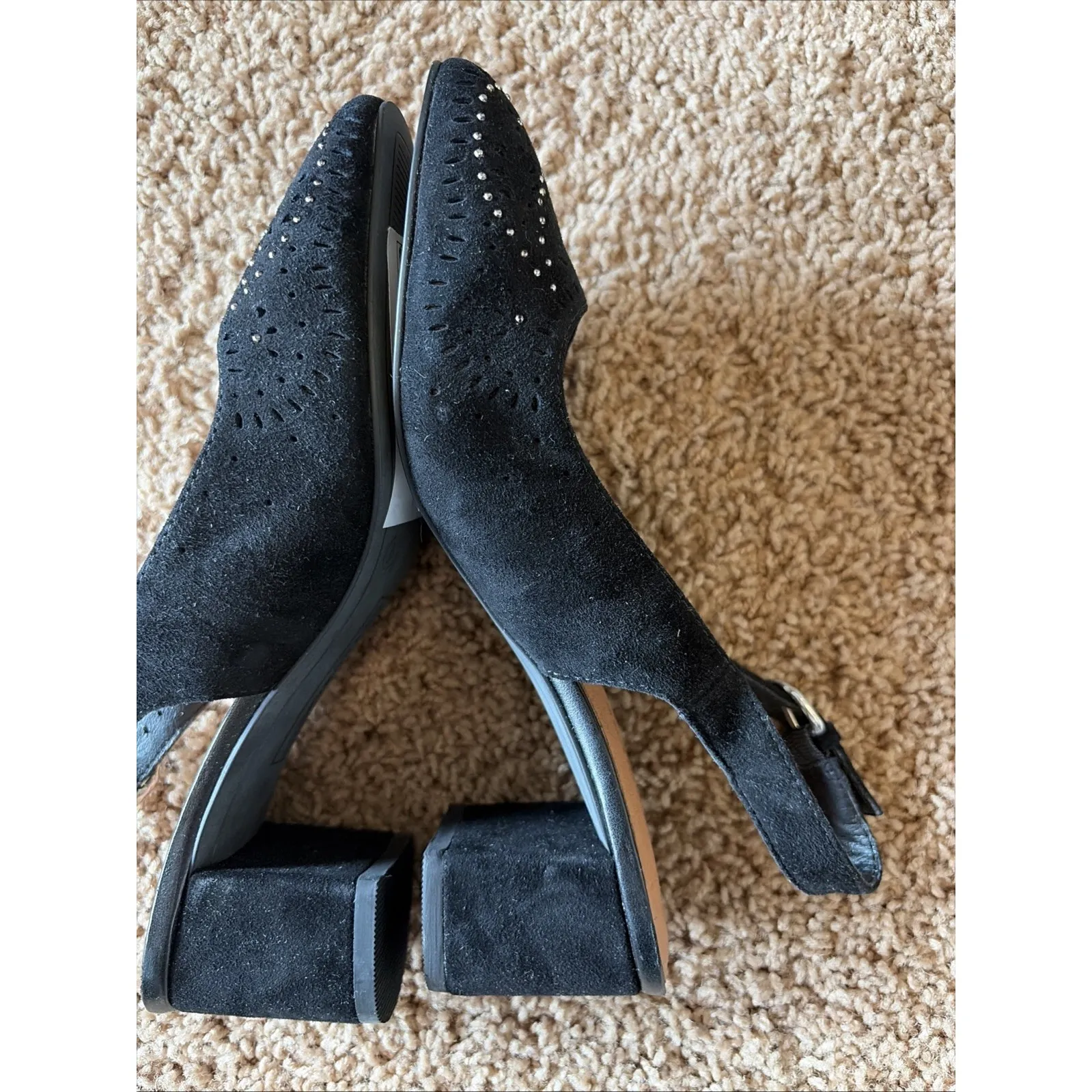 Lucky Brand LK-JOCINA 2 Classic Black Suede Leather Laser Cut Slingback Shoes 6 - Image 6