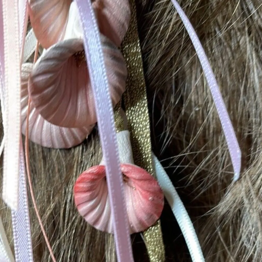 Vintage 80s Lurex Metallic Floral Ribbons Hair Comb Pink - Image 6