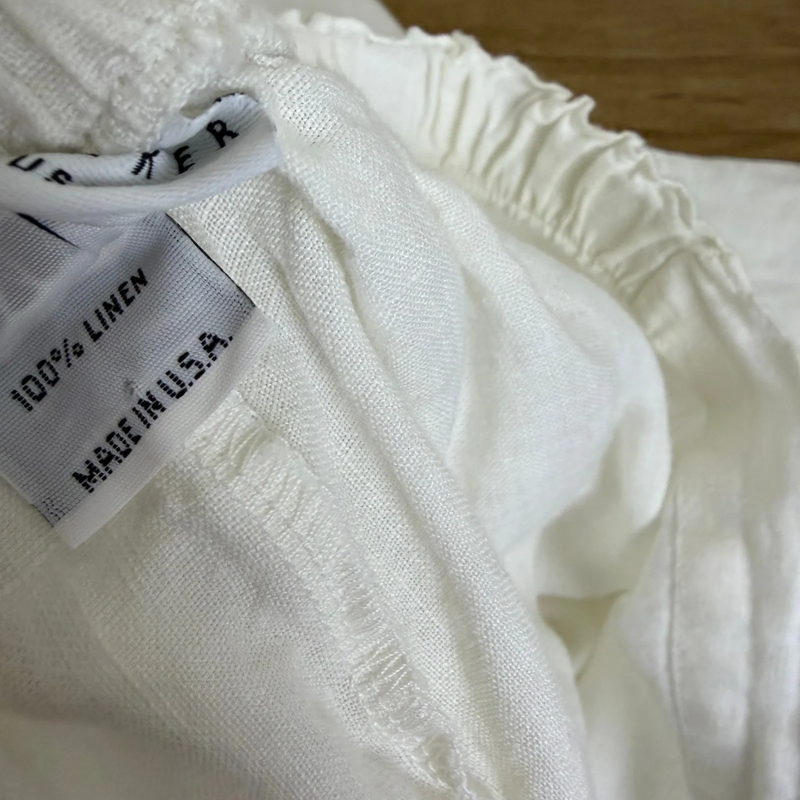 Bryn Walker Pants Womens Medium White Linen Pull ON Elastic Wide Crop USA 24" - Image 7