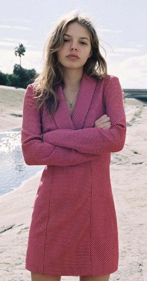 Neon Pink Houndstooth Blazer Dress Size S - Image 2