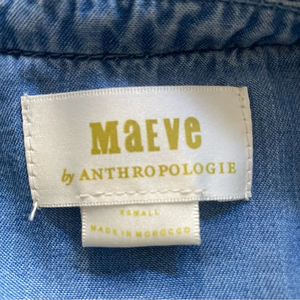 Maeve by Anthropologie Denim Blue Ruffled Long Sleeve Blouse Size Small - Image 4