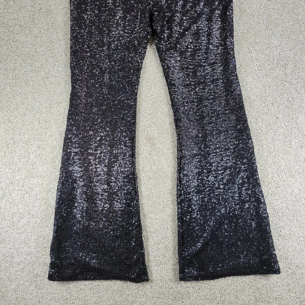 Athena Marie Womens Sequin Pants XL Black Flare Wide Leg Holiday Party Cocktail - Image 12