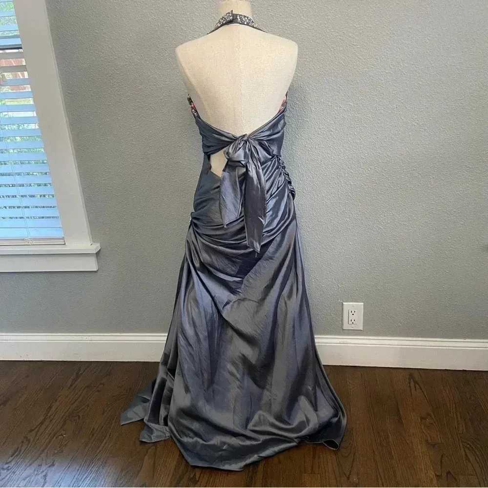 Flirt by Maggie Sotero Mermaid‎ Taffeta Halter Gray Size 6 - Image 7